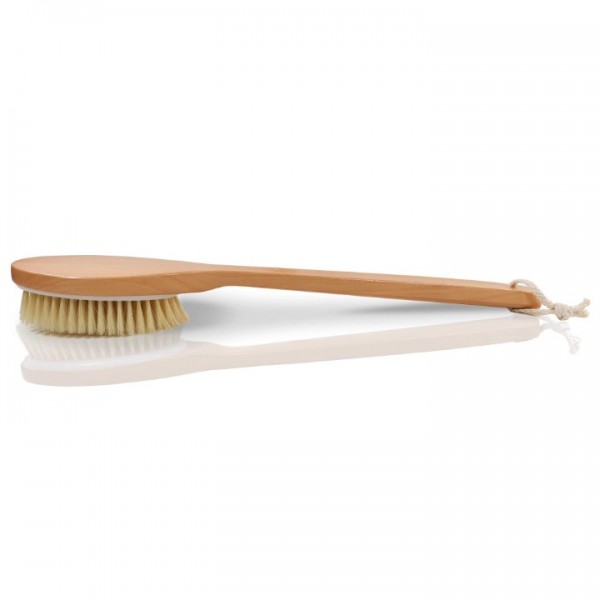 YISHUN Shower Brush with Natural Bristle - Long Bamboo Handle Bath Body Brush for Wet or Dry Brushing - Improves Blood Circulation, Exfoliating Skin-