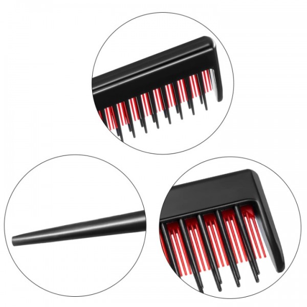 YISHUN 3 Piece Triple Teasing Comb, Rat Tail Combs for Women, Tool Structure Tease Layers Rattail Comb, Rat Tail Comb for Back Combing Root Teasing, Adding Volume, Evening Styling (Black and Red)