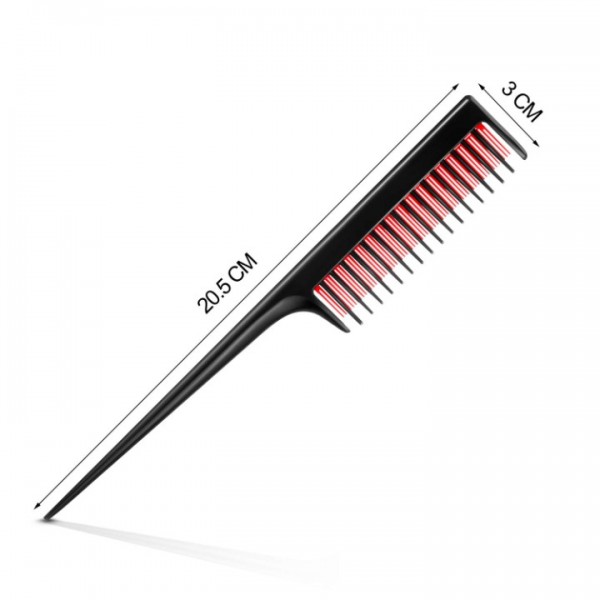 YISHUN 3 Piece Triple Teasing Comb, Rat Tail Combs for Women, Tool Structure Tease Layers Rattail Comb, Rat Tail Comb for Back Combing Root Teasing, Adding Volume, Evening Styling (Black and Red)