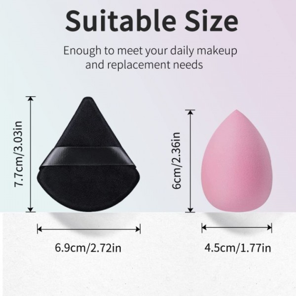 YISHUN Sponge& Powder Puff, 2pcs Beauty Makeup Sponge for Blending and 4pcs Black Triangle Velvet Powder Puff