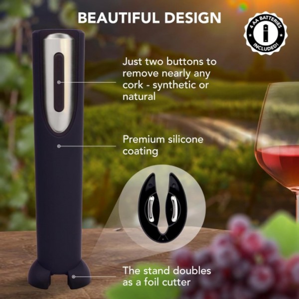 YISHUN Electric Corkscrew Wine Bottle Opener with Stand, Built-in Foil Cutter | Wine Opener Electric, Gift for Wine Lovers (Black & Silver)