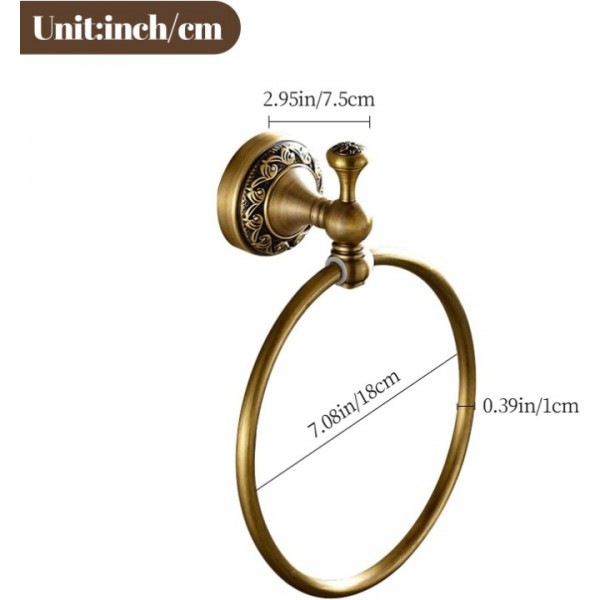 YISHUN Brass Towel Ring, Antique Retro Round Towel Holder, Wall Mounted Bath Hand Towel Rack Rail Bathroom Hardware Classical Ancient Wave Pattern Base