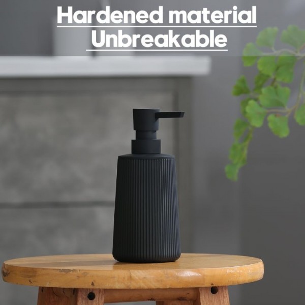 YISHUN Small Soap Dispenser for Bathroom and Kitchen, Modern Farmhouse Striped Style Plastic Hand Soap Dish Soap Dispenser with Pump Matte Black