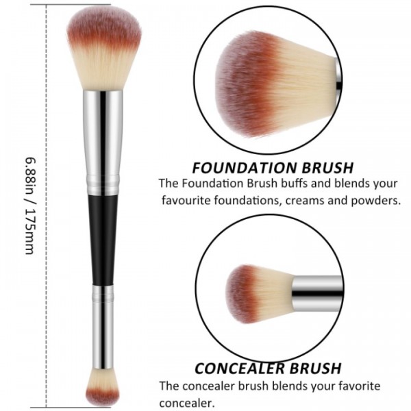 YISHUN Dual-ended Foundation Brush and Concealer Brush,Face Kabuki Makeup Brush for Liquid/Cream/Loose/Concealer/Mineral Powder