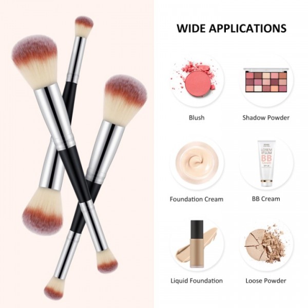 YISHUN Dual-ended Foundation Brush and Concealer Brush,Face Kabuki Makeup Brush for Liquid/Cream/Loose/Concealer/Mineral Powder