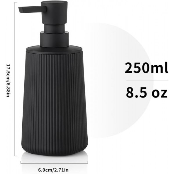 YISHUN Small Soap Dispenser for Bathroom and Kitchen, Modern Farmhouse Striped Style Plastic Hand Soap Dish Soap Dispenser with Pump Matte Black