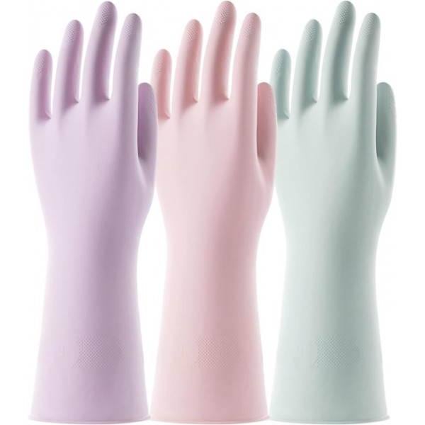 YISHUN 3 Pairs Reusable Rubber Gloves for Dishwash...