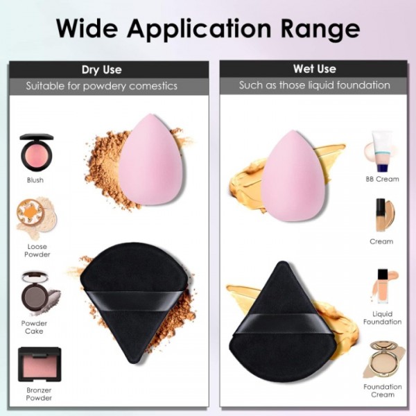 YISHUN Sponge& Powder Puff, 2pcs Beauty Makeup Sponge for Blending and 4pcs Black Triangle Velvet Powder Puff