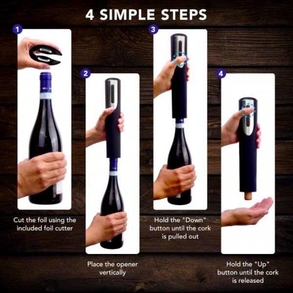 YISHUN Electric Corkscrew Wine Bottle Opener with Stand, Built-in Foil Cutter | Wine Opener Electric, Gift for Wine Lovers (Black & Silver)