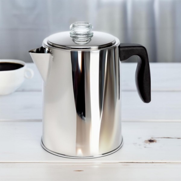 YISHUN Coffee Percolator, Premium Stainless Steel Coffee Maker with Reusable Filter Basket, Non-Drip Spout, Glass Knob Brew Indicator and Heat Resistant Handle, Dishwasher Safe, 8 Cup