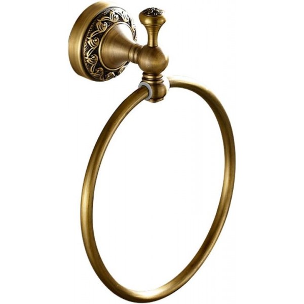 YISHUN Brass Towel Ring, Antique Retro Round Towel Holder, Wall Mounted Bath Hand Towel Rack Rail Bathroom Hardware Classical Ancient Wave Pattern Base